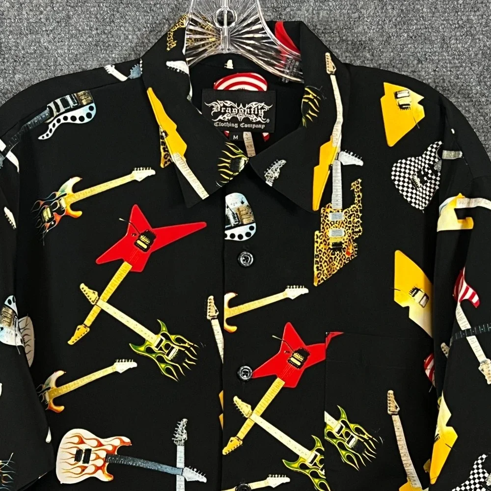 Mens VTG Dragonfly Clothing Co. Hard Rock St Thomas AOP Guitar Camp Shirt Size M - Picture 6 of 13